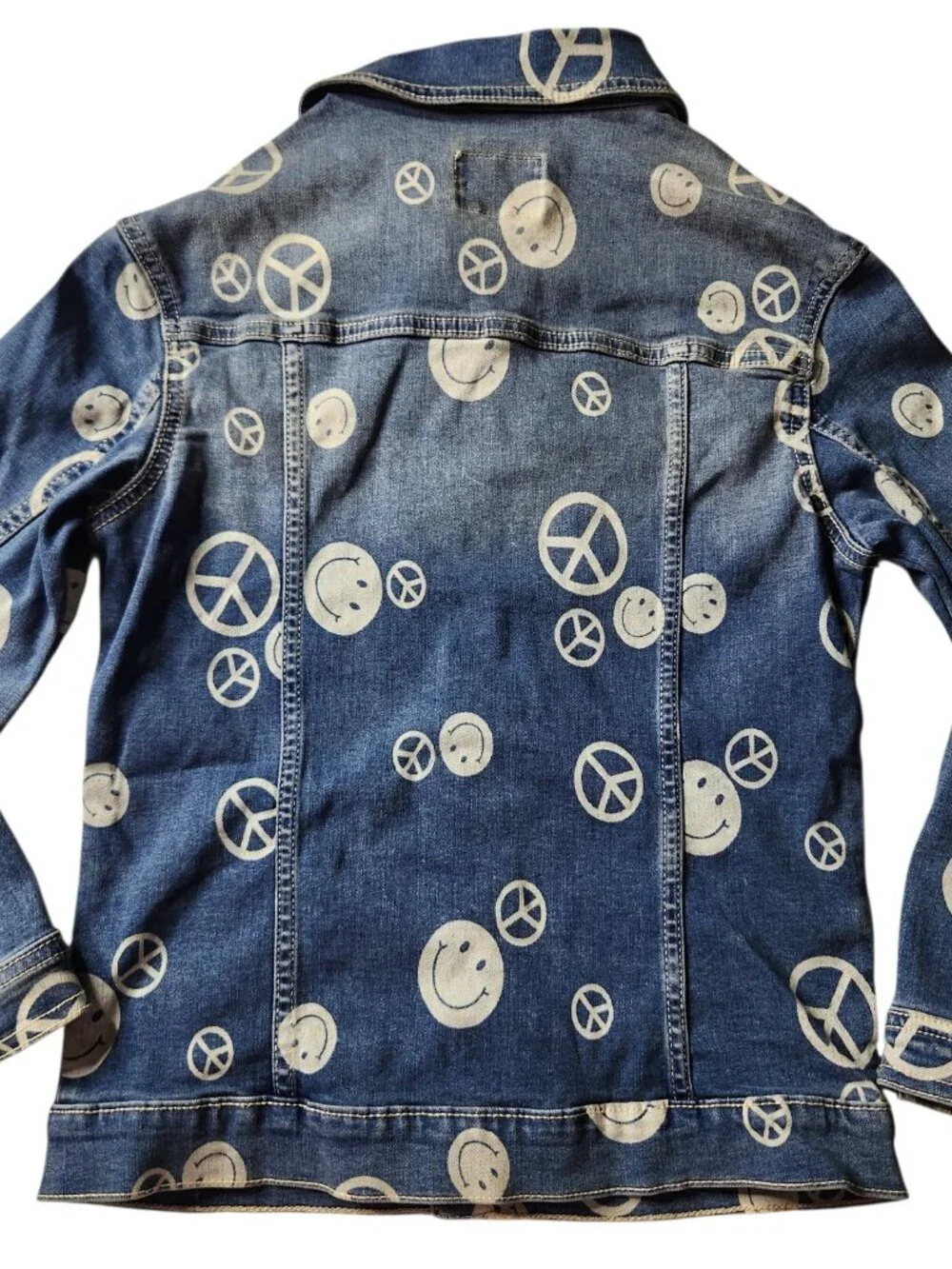 Girl’s Justice X Stranger Things Soft Denim Peace Sign Smiley Face Jacket Size M